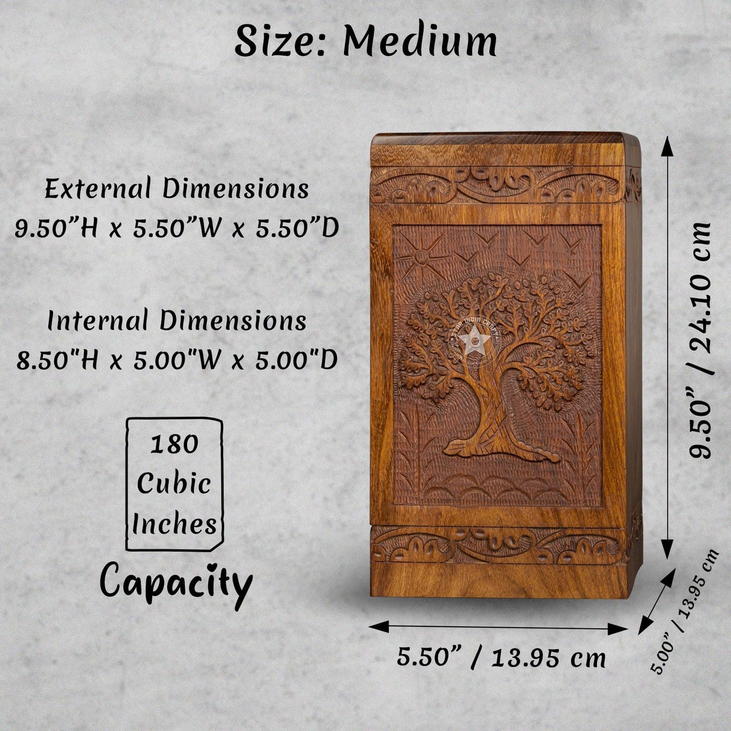 SIC Urns for Human Ashes Adult - Wooden Cremation Box for Dad Mom Men & Women, Soulful Tree Carved Rosewood Funeral Memorial Keepsake, Holds an Adult up to 180 Cubic Inches