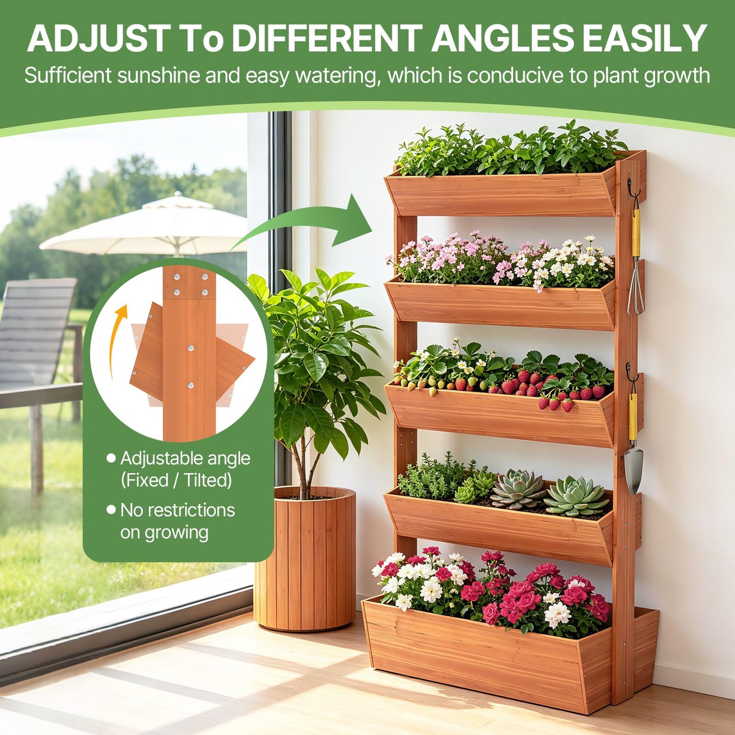Suteck Vertical Wooden Raised Garden Bed, 5 Tier Garden Planters Freestanding Plant Stand Flower Rack Wooden Planter Box for Plants Flowers Herbs Vegetables Indoor Outdoor Gardening
