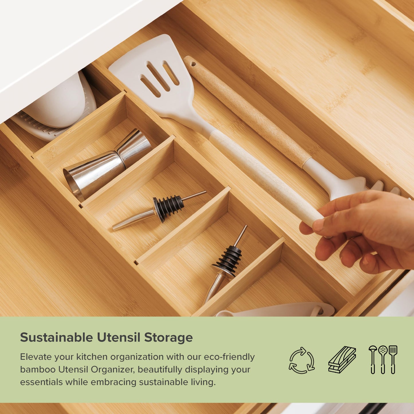 KitchenEdge Premium Silverware, Flatware and Utensil Organizer - Expandable From 18 to 33 In and Adjustable Kitchen Drawer Organizer - Expandable From 16 to 28 In Bundle