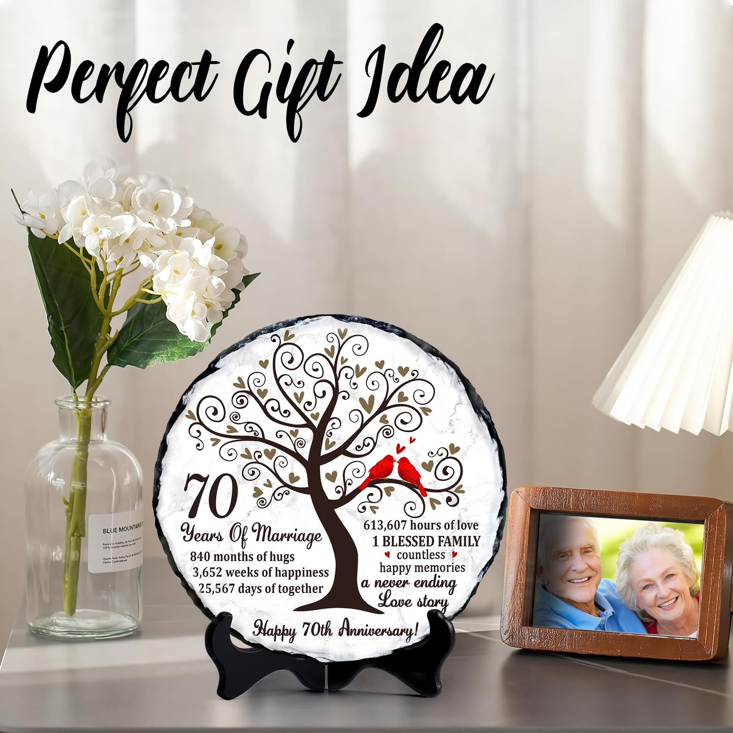 Bozspacer Platinum Couple Slate Plate – 70th Wedding Gifts for Parents & Couples – Unique 70th Anniversary Wedding Gift Ideas – 70 Years of Marriage Decoration, Keepsake, Plaque (Platinum Anniversary)