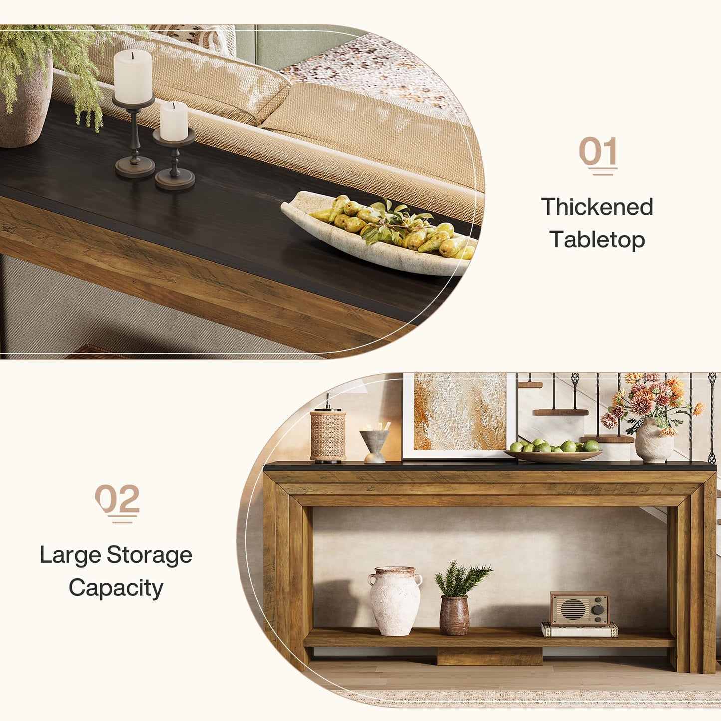Tribesigns 70.9 Inch Long Console Table, Farmhouse 2-Tier Wooden Sofa Table with Storage, Space-Saving Behind Couch Accent Table for Living Room, Entryway, Hallway and Foyer