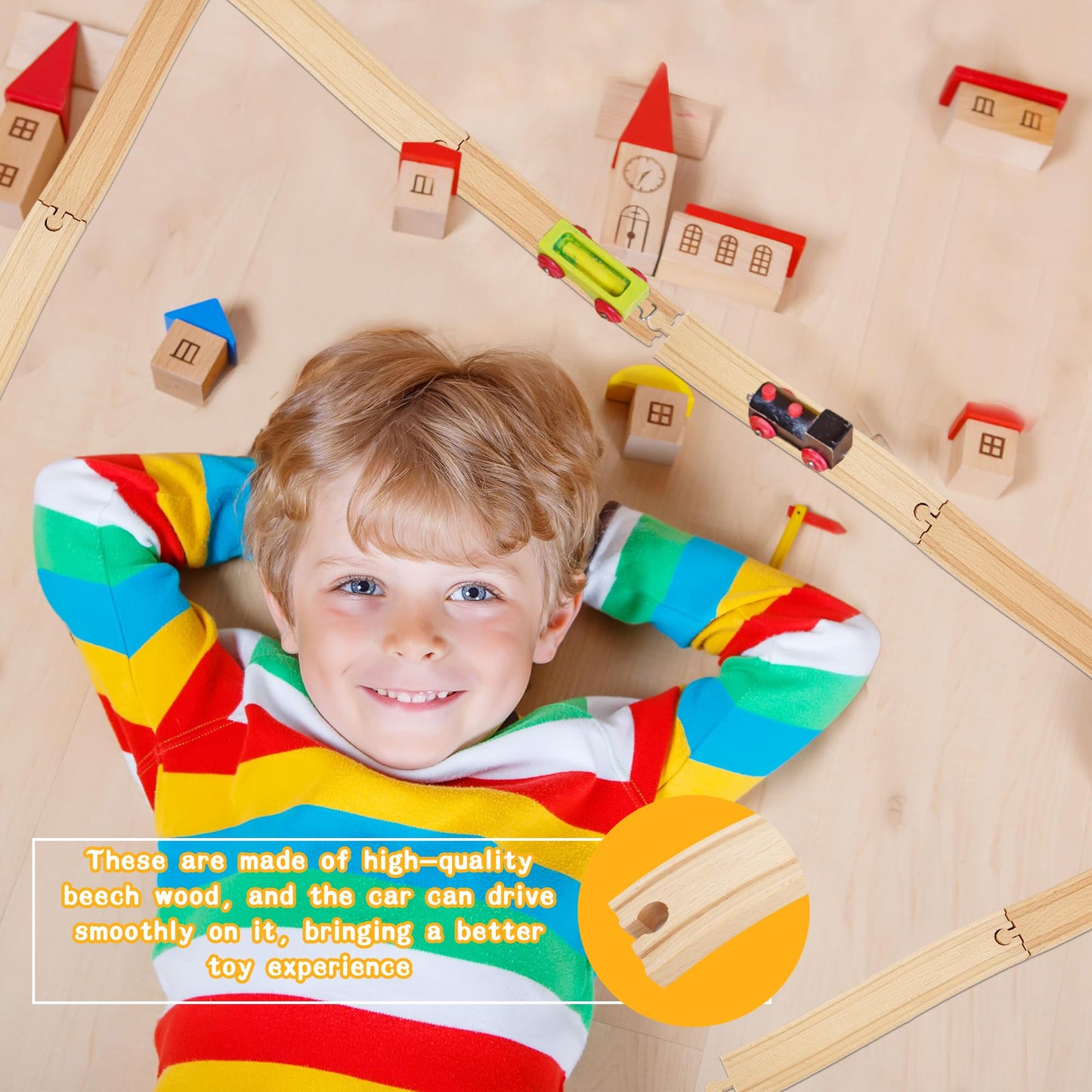 16 Pack Wooden Train Ascending Descending Tracks Wood Track Pieces Hardwood Train Track Expansion Packs Compatible with All Major Wooden Railways