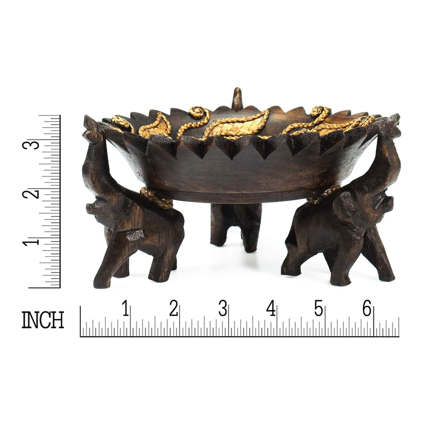 AeraVida Triumphant Elephants Carved Rain Tree Wooden Bowl | Handmade Rustic Decorative Bowl for Serving Snacks, Fruits, and Home Decor | Eco-Friendly Nature-Inspired Centerpiece (Style4)