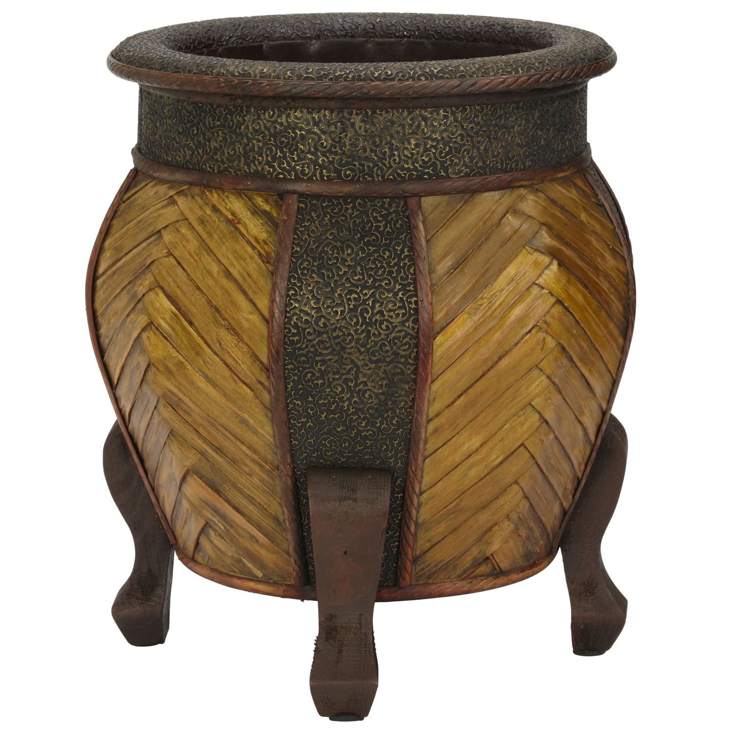 Nearly Natural 519 Decorative Rounded Wood Planters, Brown, Set of 2,Small: 8.25w x 8.25d x 10.75h, Large: 12w x 13d x 15h