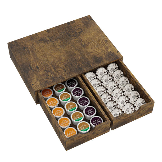Simple Trending Wooden Coffee Pod Holder Drawer, K Cup Drawer Organizer, Coffee Pod Storage Box Compatible with Nespresso Vertuo Capsules for Coffee Station, Office, 30 Pod Capacity