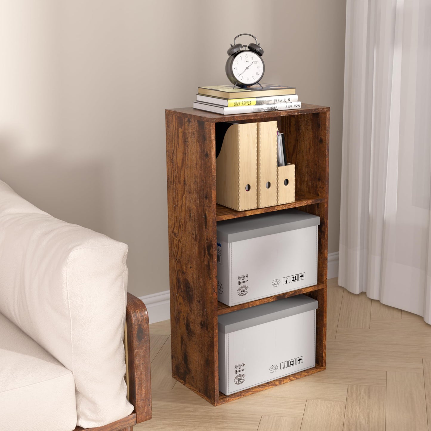 NewBeth Wooden 3 Cube Storage Organizer, 3 Tier Low Bookcase Freestanding Storage Display Organizer,Versatile Cubes Shelf and Cubby Unit for Any Space