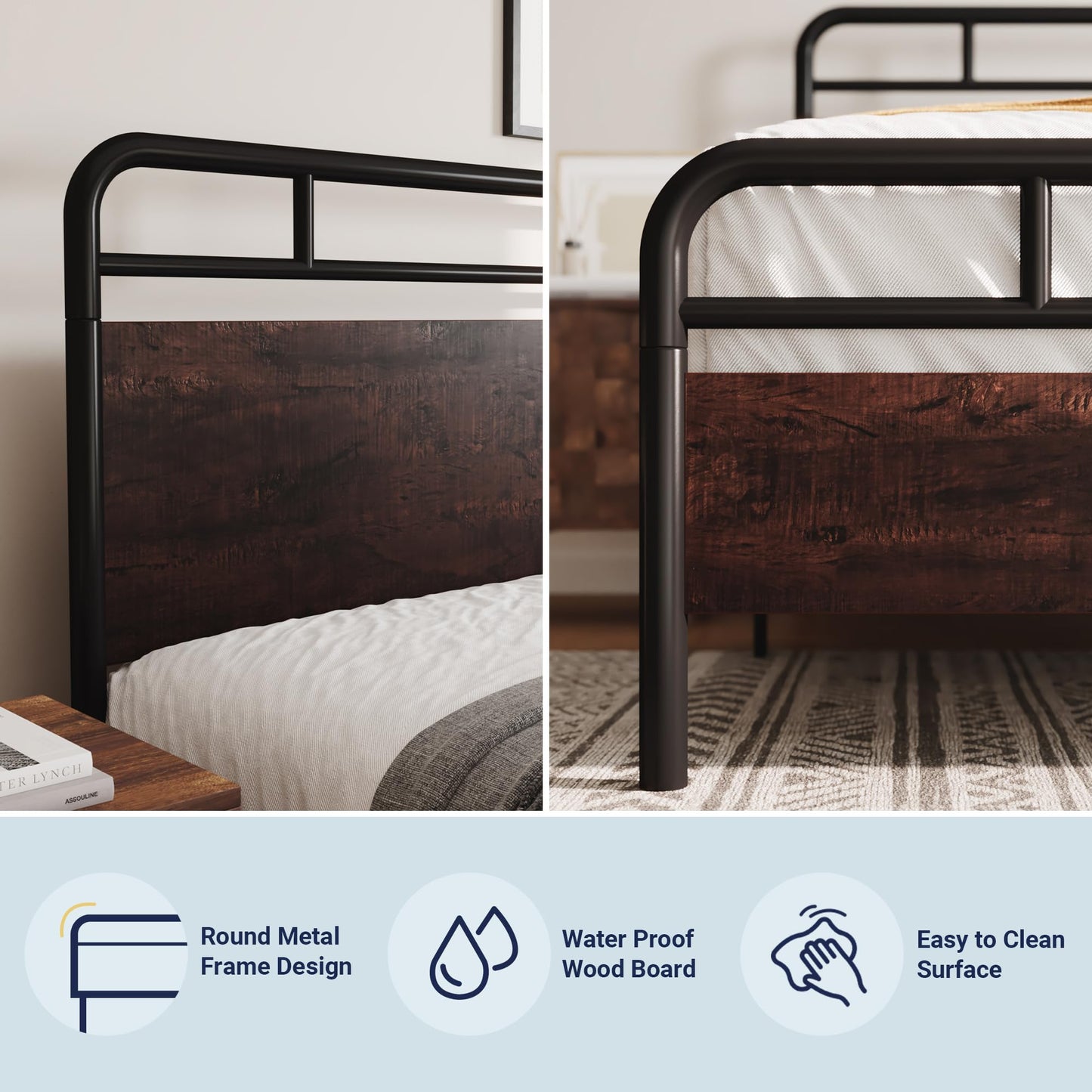Allewie Queen Size Platform Bed Frame with Wooden Headboard and Footboard, Heavy Duty 13 Metal Slats Support, Under-Bed Storage, No Box Spring Needed, Noise Free, Easy Assembly, Mahogany