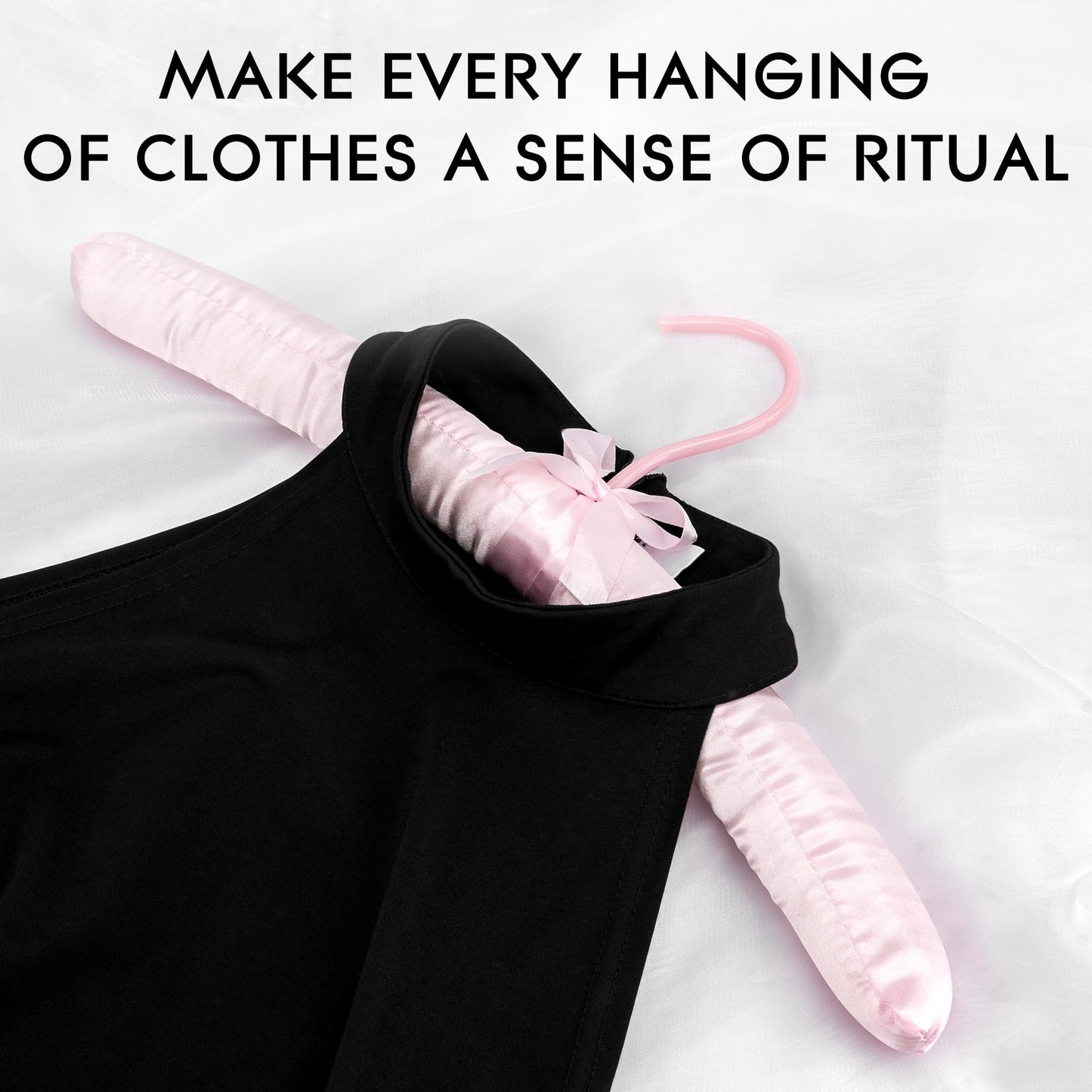 BUNCHBRAVO Women's Satin Padded Hangers – 15" Foam-Filled Wooden Clothes Hangers with No Shoulder Bumps, Bow Accent, for Sweaters, Blouses, Dresses – 5 Pack (Pink)