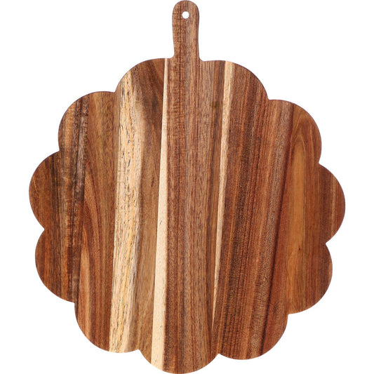 Havawish Scalloped Acacia Wood Boards Wooden Cutting Board for Bread Meat Cutting Boards Fruit Cheese Serving Butcher Block Supplies 11.81 x 11.81 x 0.63 Inches