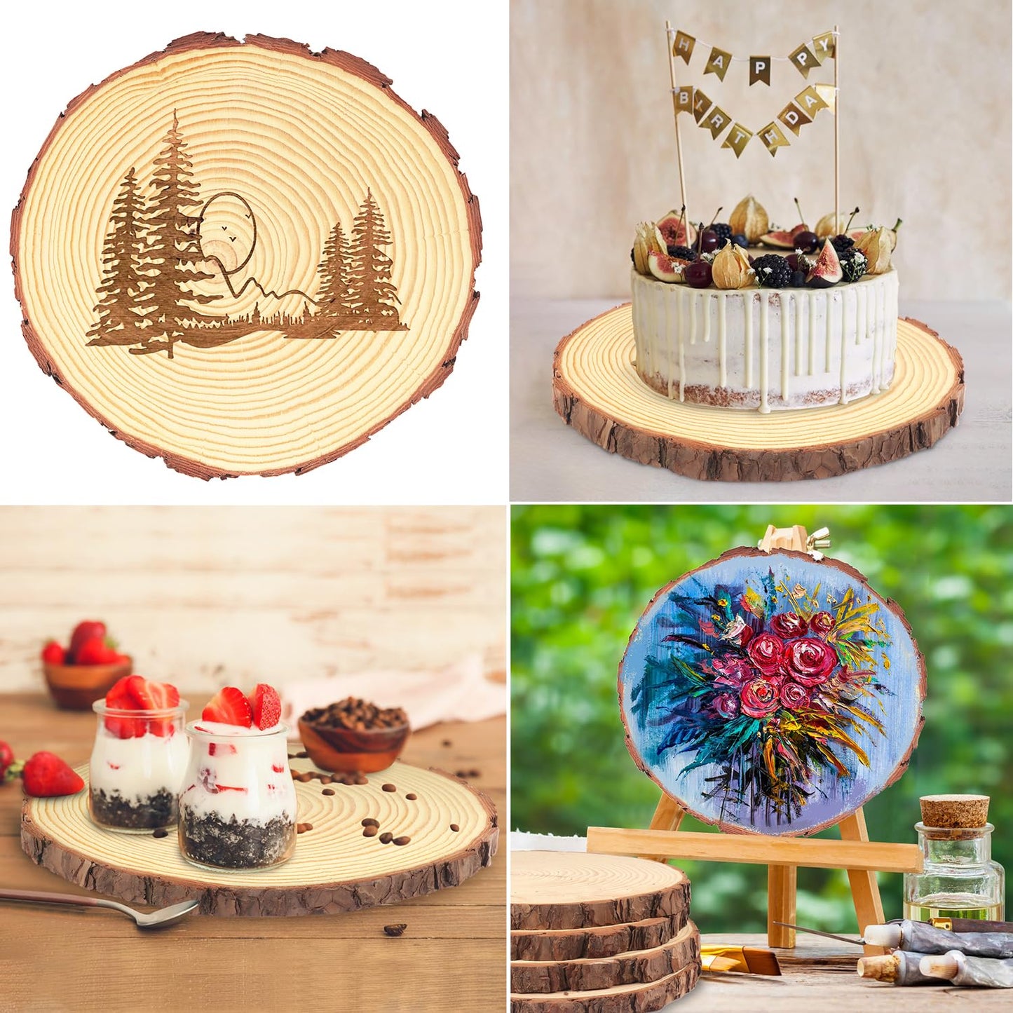 8 PCS 8-9 Inch Natural Wood Slices, Unfinished Pine Wood Circles with Barks for Coasters, DIY Crafts, Christmas Rustic Wedding Ornaments and Centerpieces,by GNIEMCKIN.