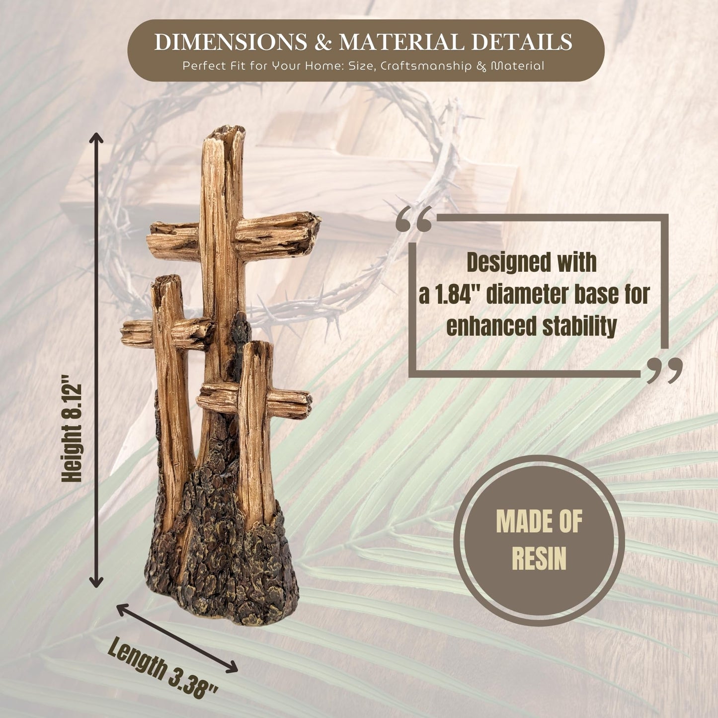 BestGiftEver Rustic Tabletop Resin Cross - Driftwood Design with Three Crosses on a Hill - Spiritual Home Décor for Living Room, Bedroom, and Gift for Family & Friends