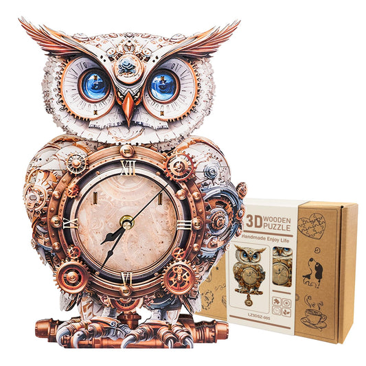 wudhank 3D Wooden Puzzle for Adults - Mechanical Owl Clock, Mechanical Wall Clock Kit with Pendulum, 3D Puzzles for Adults DIY Room Home Decor, Holiday Birthday Gift for Men Women