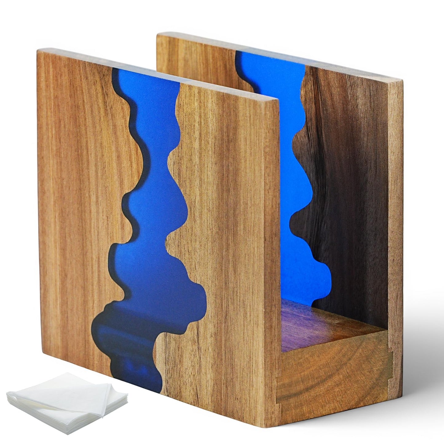 Artistic Napkin Holder, Acacia wood & Epoxy resin Napkin holder for table, Thickened Non-Slip Base for Kitchen Countertop, restaurant or outdoors,Modern Tabletop Decor