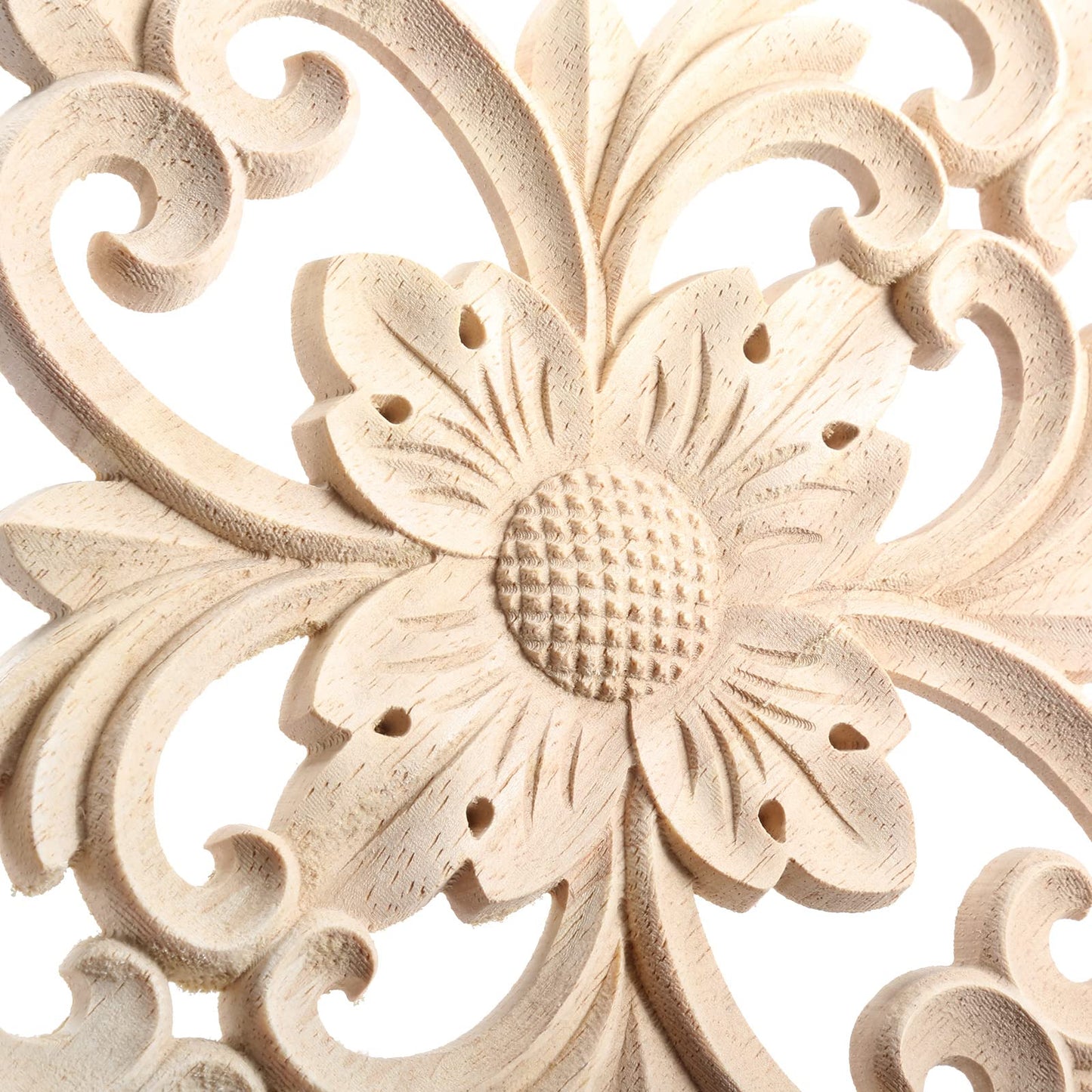 MUXSAM Rhomb Wood Carved Appliques Furniture Onlays, Unpainted Wooden Rosette Decals Center Decor for Door Wall Closet Cabinet Dresser Drawer Crafts Project(1-Pack, 25x20cm/9.9"x7.9")