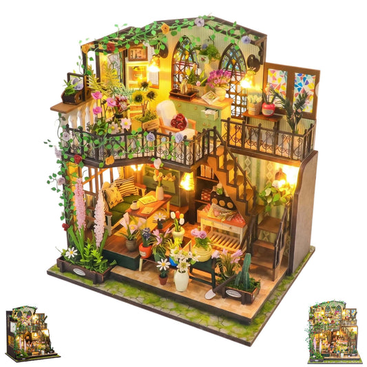 Kedymai DIY Miniature House Kit,Fairy Dollhouse for Adults with Music Movement and LED Lights, Two-Story Wooden Tiny Home Kit,Fairy Garden Kit Décor for Family and Friends