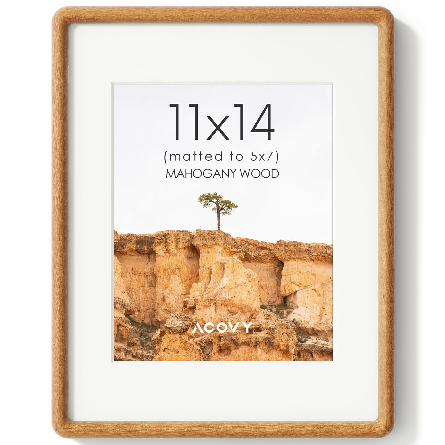 Acovy 11x14 Picture Frame, Natural Solid Teak Wood Photo Collage Frame with HD Tempered Glass, Rounded Corner Wooden Frame 11 x 14 Matted to 6x8, Gallery Wall Frames for Art, Wall or Tabletop Display