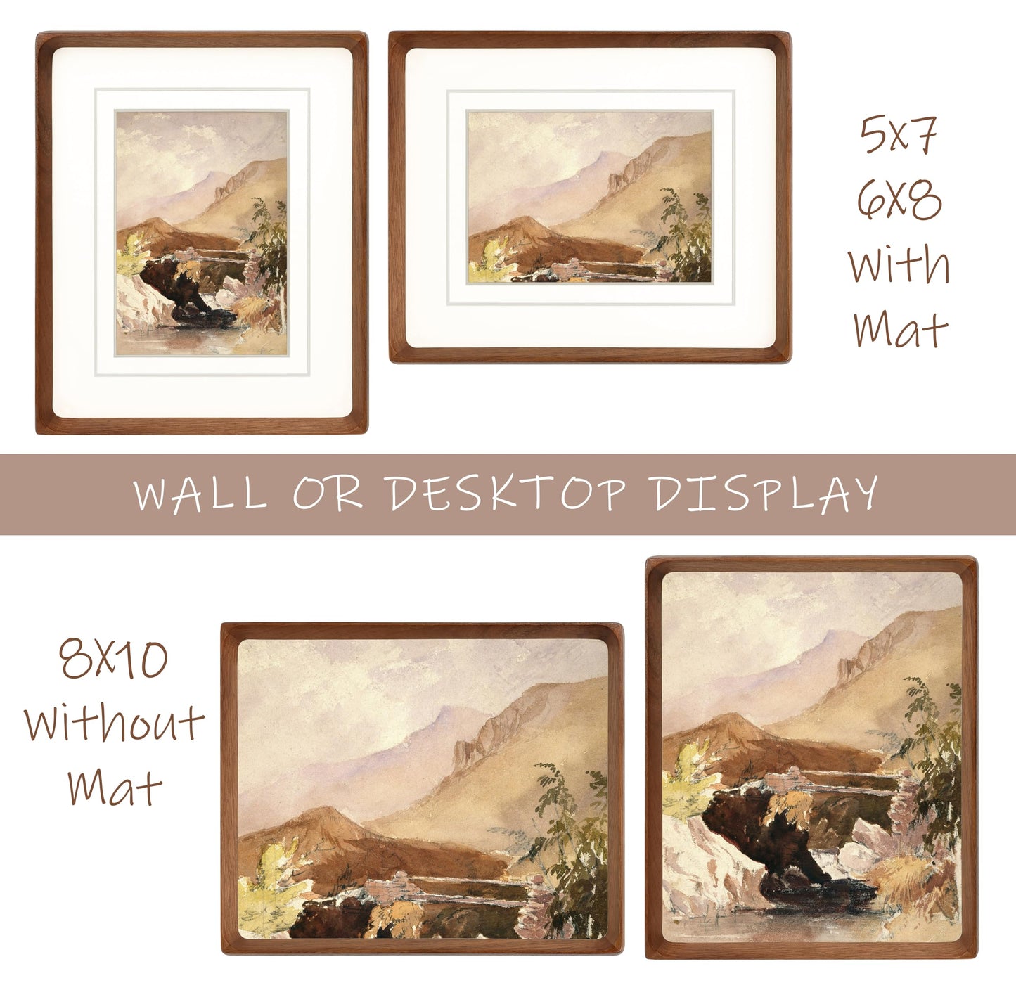 Gdfmsc 8x10 Picture Frame with Mat for 5x7/6x8, Natural Walnut Wood Handcrafted Rounded Corner with Real Glass, Vertical or Horizontal Display Photo Gallery Wall & Tabletop Frame