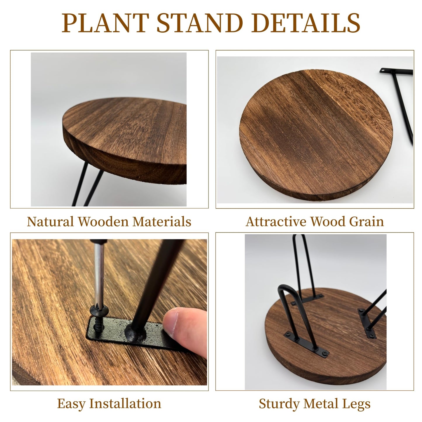 FESTLOVE Wood Plant Stand Indoor Outdoor, 12'' Wooden Planter Stands Fit 5-15 Inch Pot, Plant Stool Flower Pot Stand Gardening Display Pedestals for Decor Living Room Balcony, Office, Patio