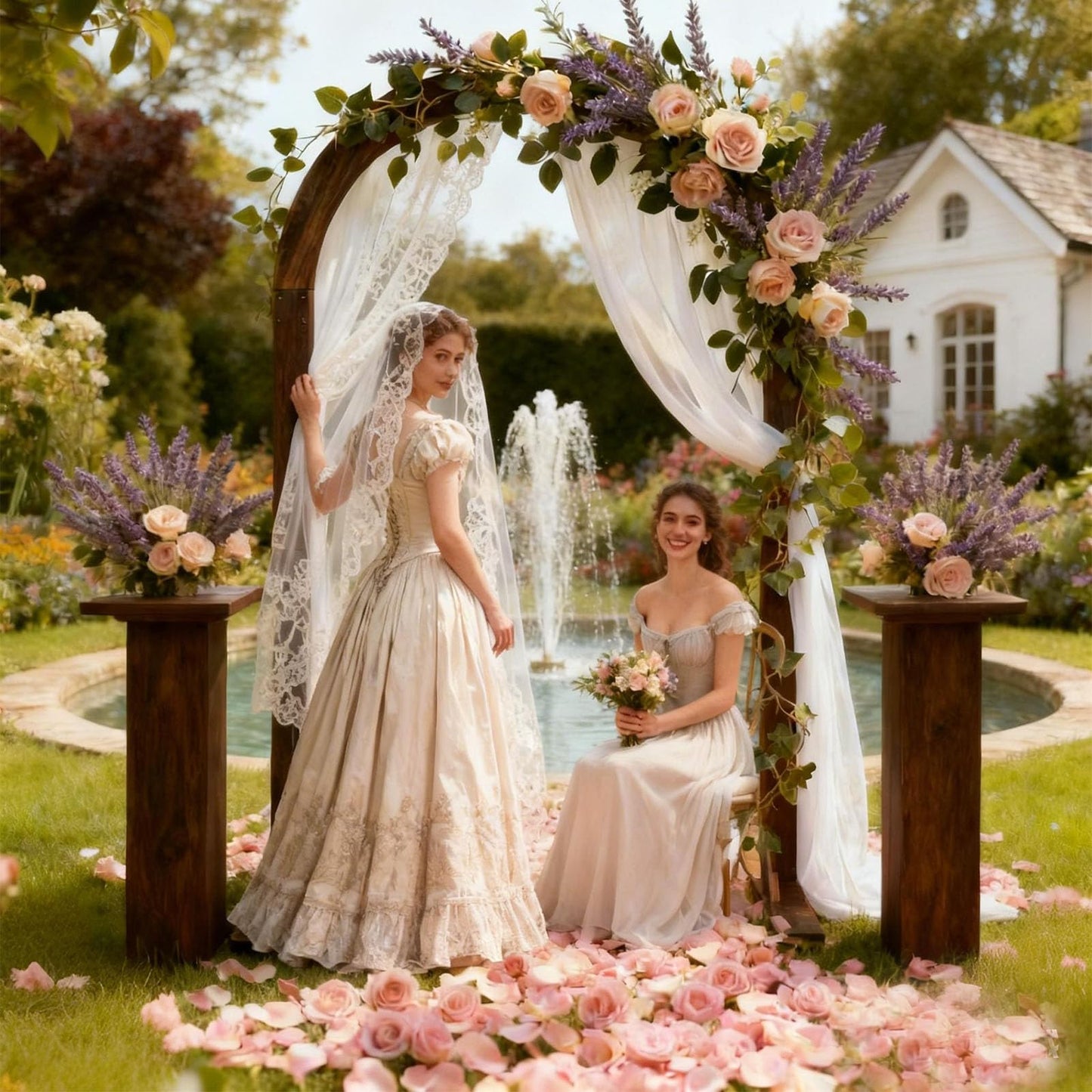 HeyMate 6.98FT Wood Arch, Wooden Wedding Arches for Ceremony, Wooden Arch Backdrop Stand for Proposal Wedding Party Scene, Birthday Party, Bridal Shower, Garden, Outdoor, Rustic Decorations