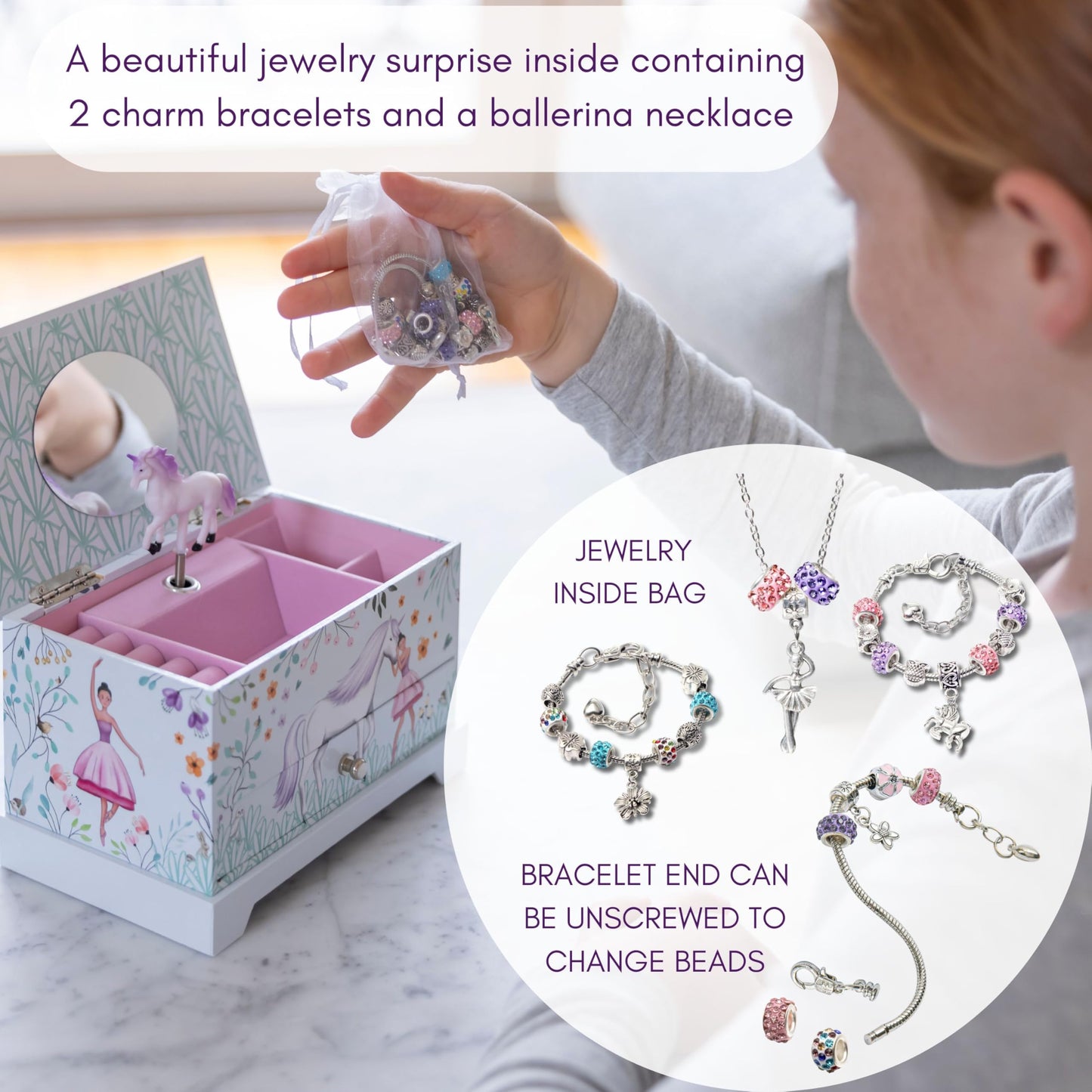 ABI + OLIE Ballerina Unicorn Kids Jewelry Box for Girls & Little Girls Jewelry Box Organizer - A unicorn music box gift