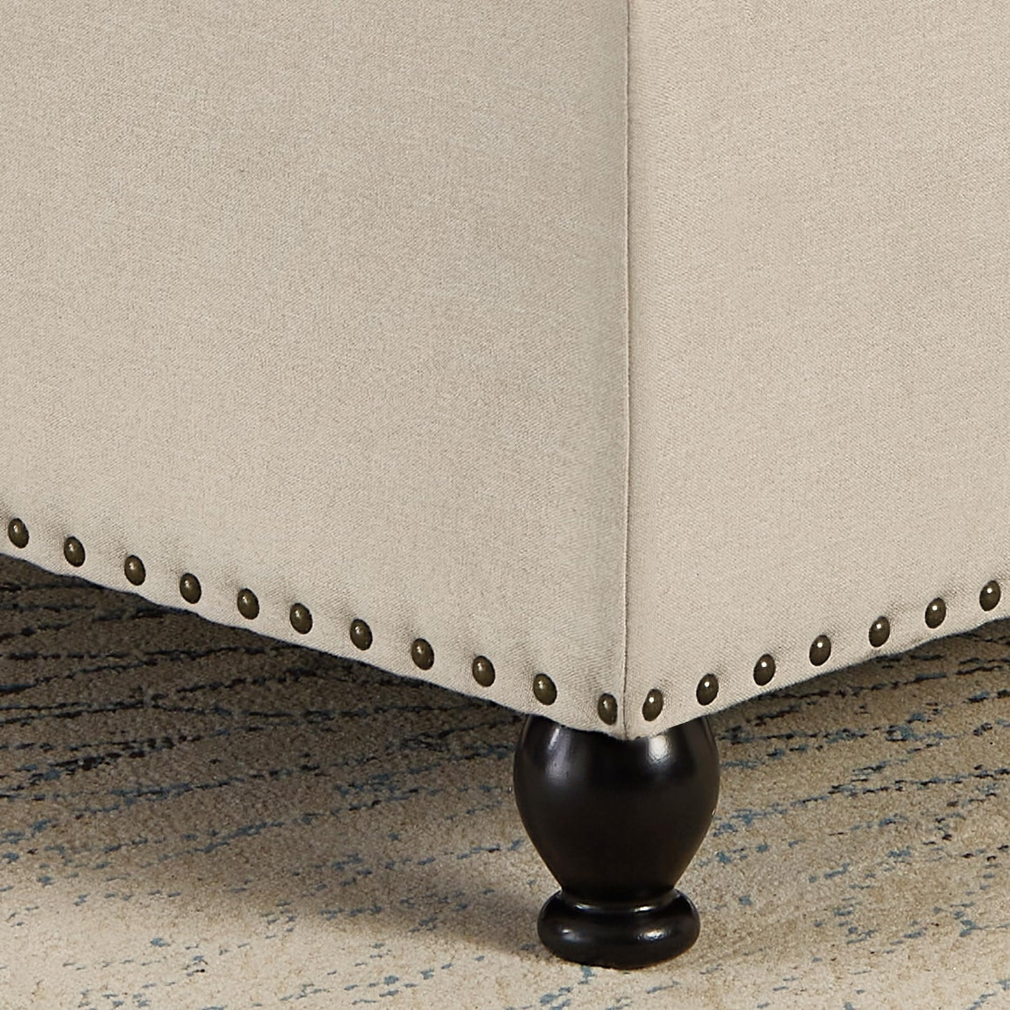 ACQCA Large Square Storage Ottoman with Wooden Legs, Upholstered Button Tufted Coffee Table with Nail Trims for for Living Space,Beige