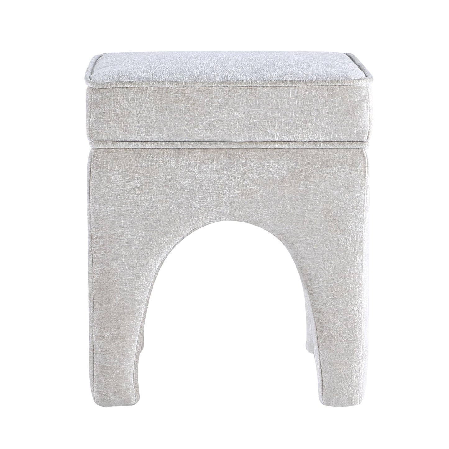Get Set Style Upholstered Textured Woven Accent Stool, Arched Solid Wood Leg Ottoman Foot Rest, Square Decorative Bench for Living Room Entryway Bedroom (Ivory)