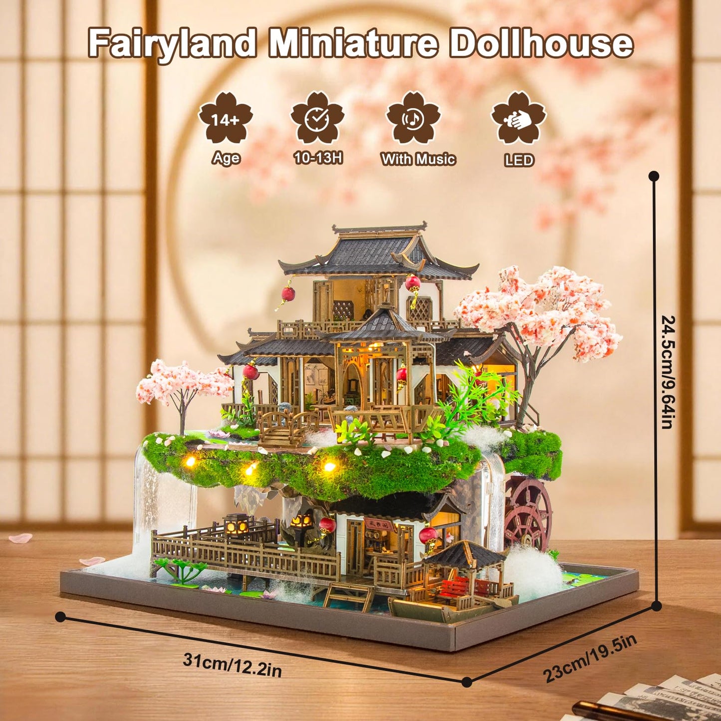 Hallisun DIY Miniature House Kit, Fairyland Tiny 3D Wooden House Making Set for Adults, Dollhouse Bookshelf Decor with Furniture & LED Lights, Christmas Birthday Greenhouse Craft Gift for Friend