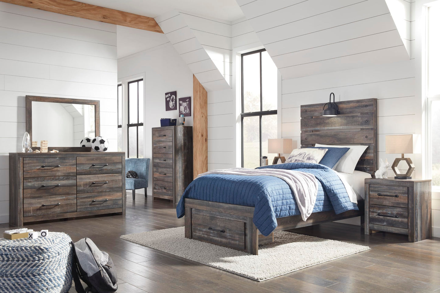 Signature Design by Ashley Drystan Chest of Drawers, 5 Drawer Tall Dresser, Assembled, Engineered Wood, For Bedroom Storage, Brown Gray