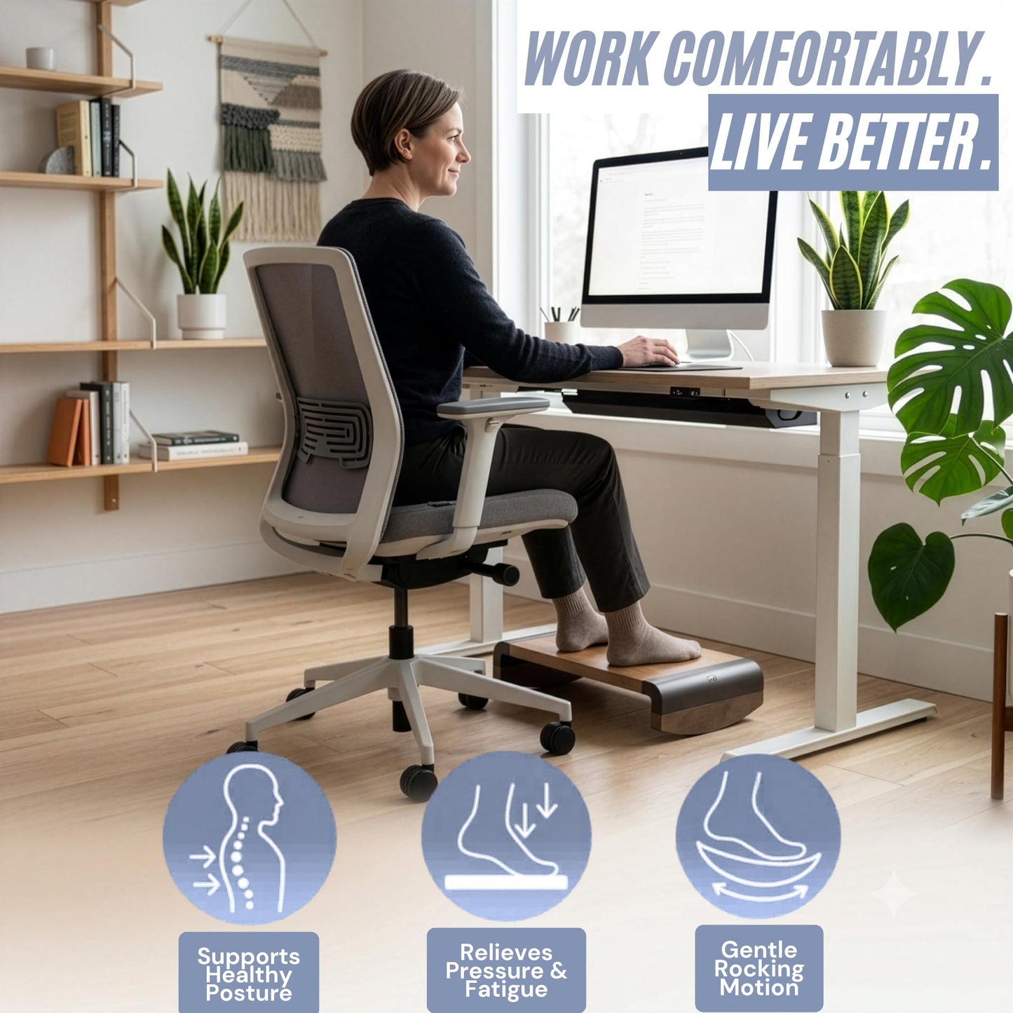 Tiel Ergonomic Foot Rest for Under Desk at Work, Rocking Footrest with Comfort Support, Office Foot Stool for Desk Chair, Leg Rest Stand for Home and Remote Office