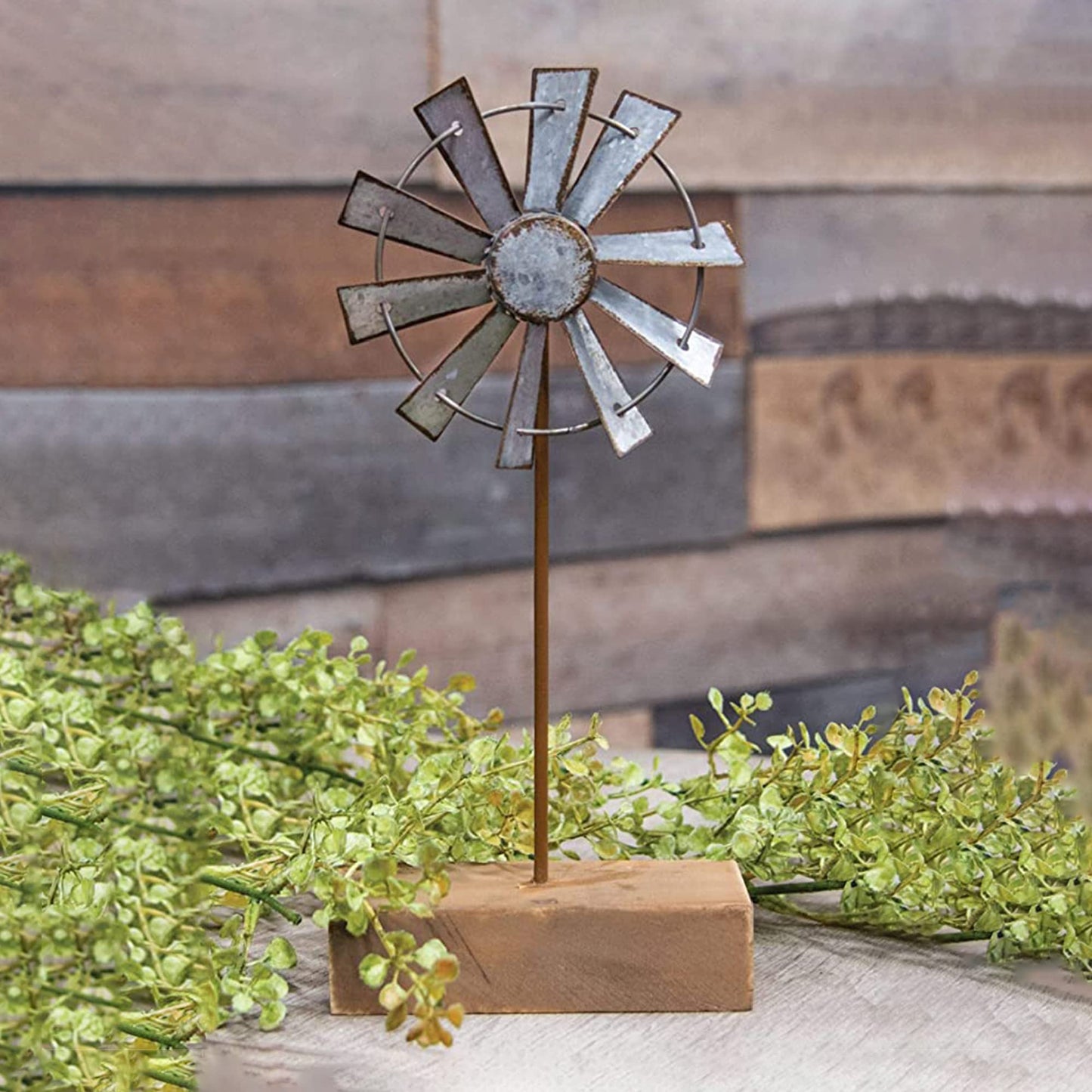 CWI Gifts Simple Windmill Table Sitter - 10 inch Galvanized Metal Windmill - Farmhouse Tabletop Decor