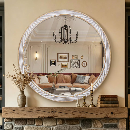 30 Inch Round Mirror, Rustic Farmhouse Circle Mirrors for Wall Decor