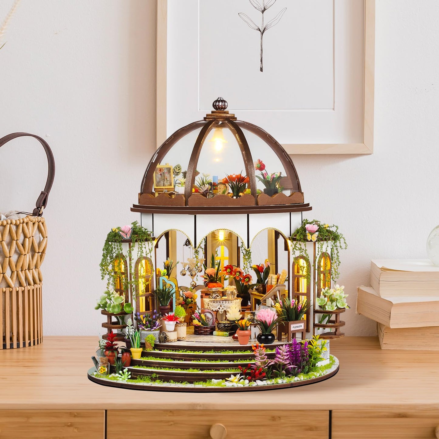 Foyucool 2025 New DIY Miniature House Kit, Dollhouse Kit with LED Light, Mini House Building Kits for for Adult to Building, Christmas Day Home Decorations Gifts for Friends, Castle Flower House