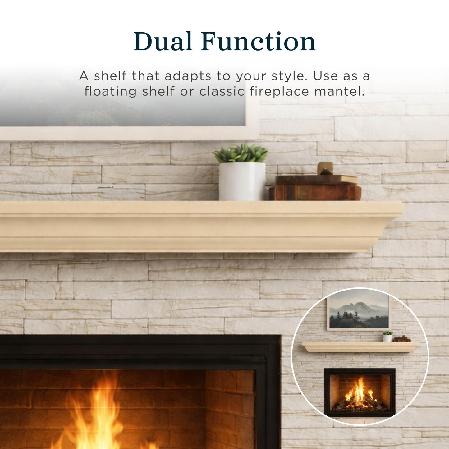 MANTELSDIRECT 60 Inch Floating Fireplace Mantel Wood Shelf in Unfinished - Colton from Mantels Direct | Wooden Rustic Wall Shelf Perfect for Décor and Electric Fireplaces