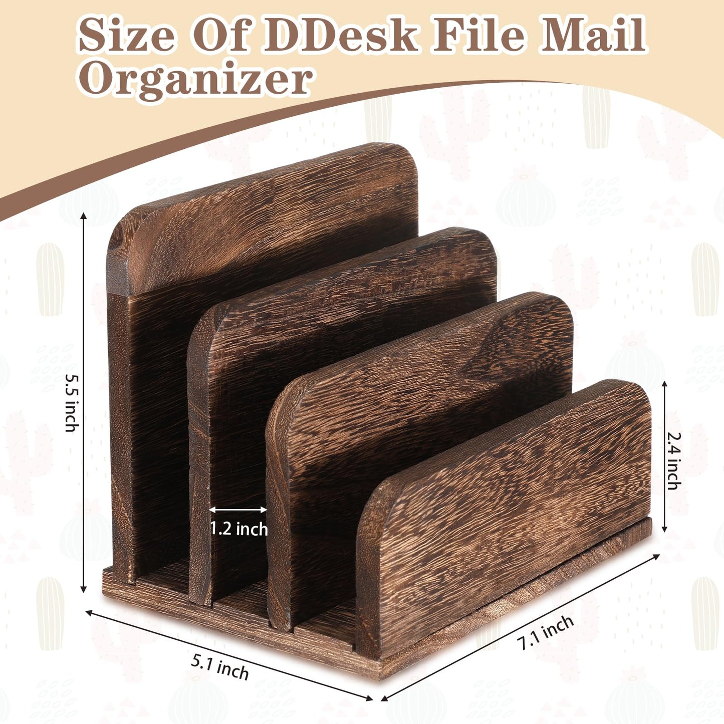 Briwooody Wooden Mail Organizer 3 Slots Mail Holder for Desk Wood File Paper Letter Holder for Letter Envelope Filing Cell Phone Document Storage, Organizer Tray for Office and Home(Dark Brown)