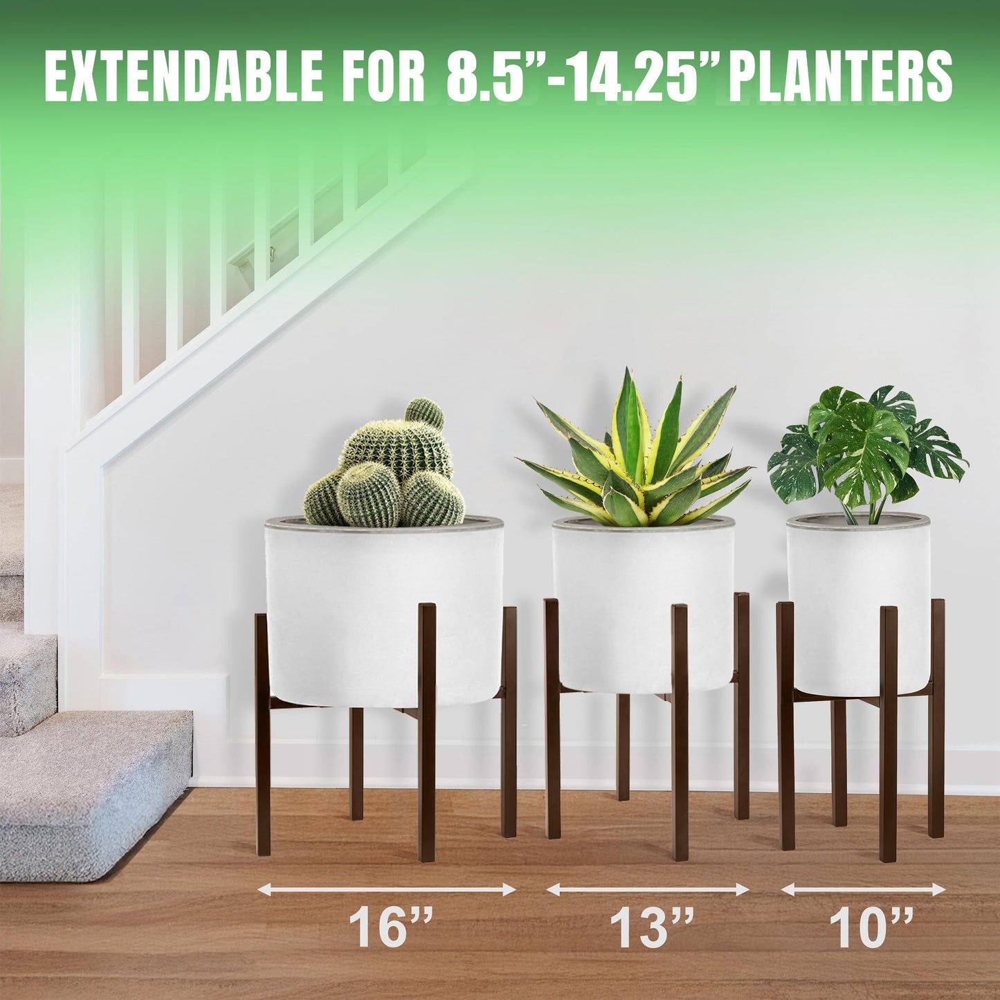 Sorbus Adjustable Metal Plant Stand – Mid Century Style Flower Pot Holder, 10 to 16 Inches Planter Stand for Modern Home Décor, Houseplants – Plant & Pot NOT INCLUDED (Brown, 2 Pack)