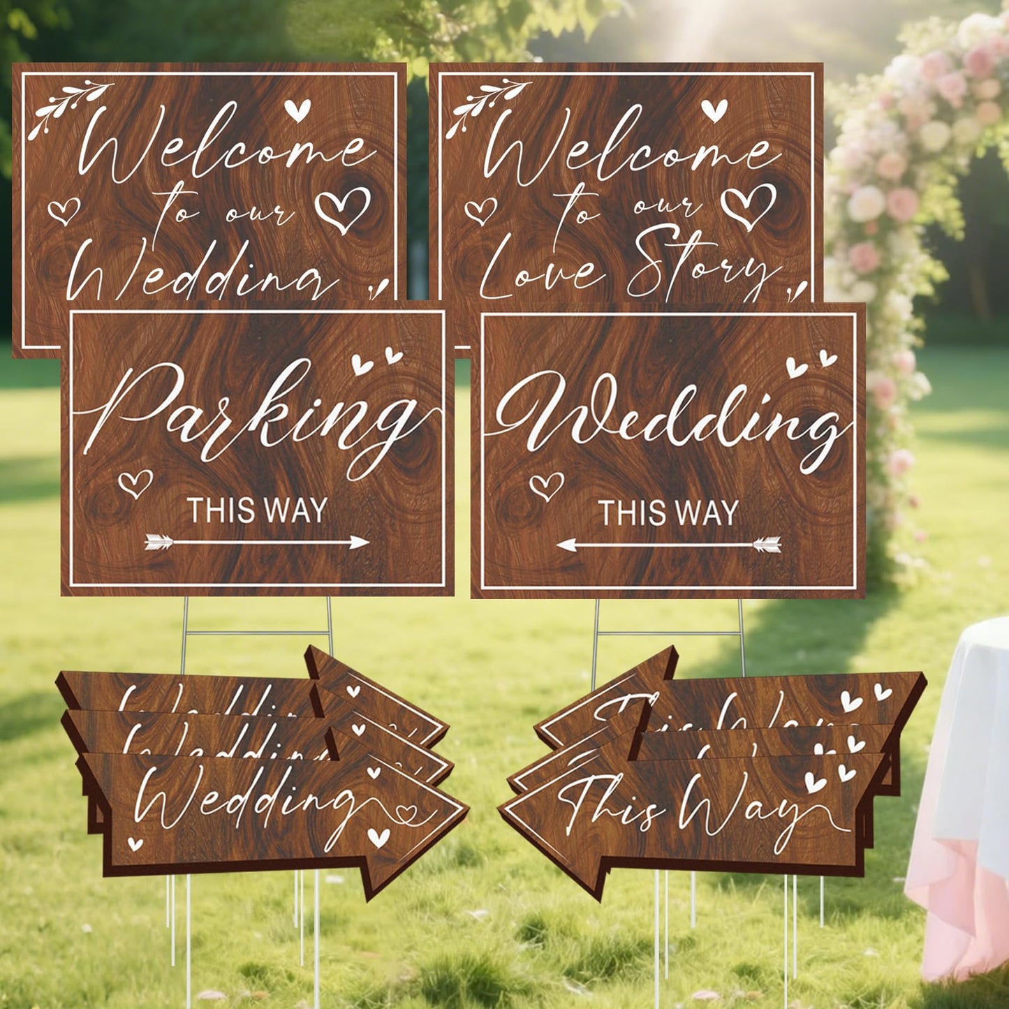 10 Pack Wedding Signs Outdoor Wedding Party Decoration Kits Weddings This Way Sign for Ceremony Reception Double-Sided Marriage Lawn Yard Sign Parking Direction Arrows with Stakes for Bridal Shower