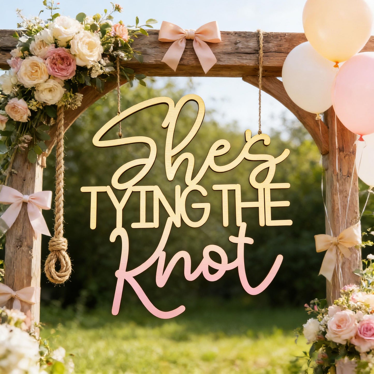 She's Tying The Knot Wedding Shower Wooden Sign,Bridal Shower Welcome Sign,for Wedding Reception,Bridal Shower/Anniversary/Bachelorette/Engagement Party Decoration photo backdrop