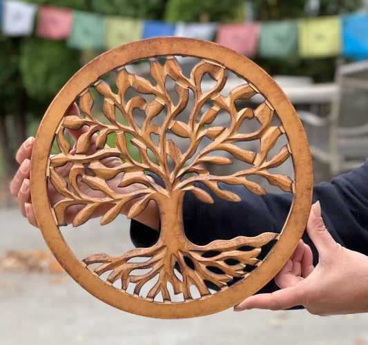 DharmaObjects Handcrafted Wooden Tree Of Life Wall Decor Hanging Art (Brown)