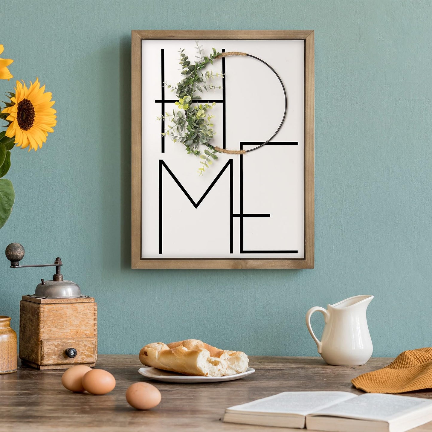 flangairy 15.7×11.8 Inch Home Sign Wall Decor, Wooden Home Letters Wall Art, Rustic House Decorations for Living Room Entryway Hallway Dining Room Farmhouse