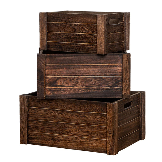 VDEHOM Large Vintage Brown Wooden Crates For Storage,Nesting Handmade Solid Wood Vintage Black Wood Storage Boxes.Storage Crates For Organizing.