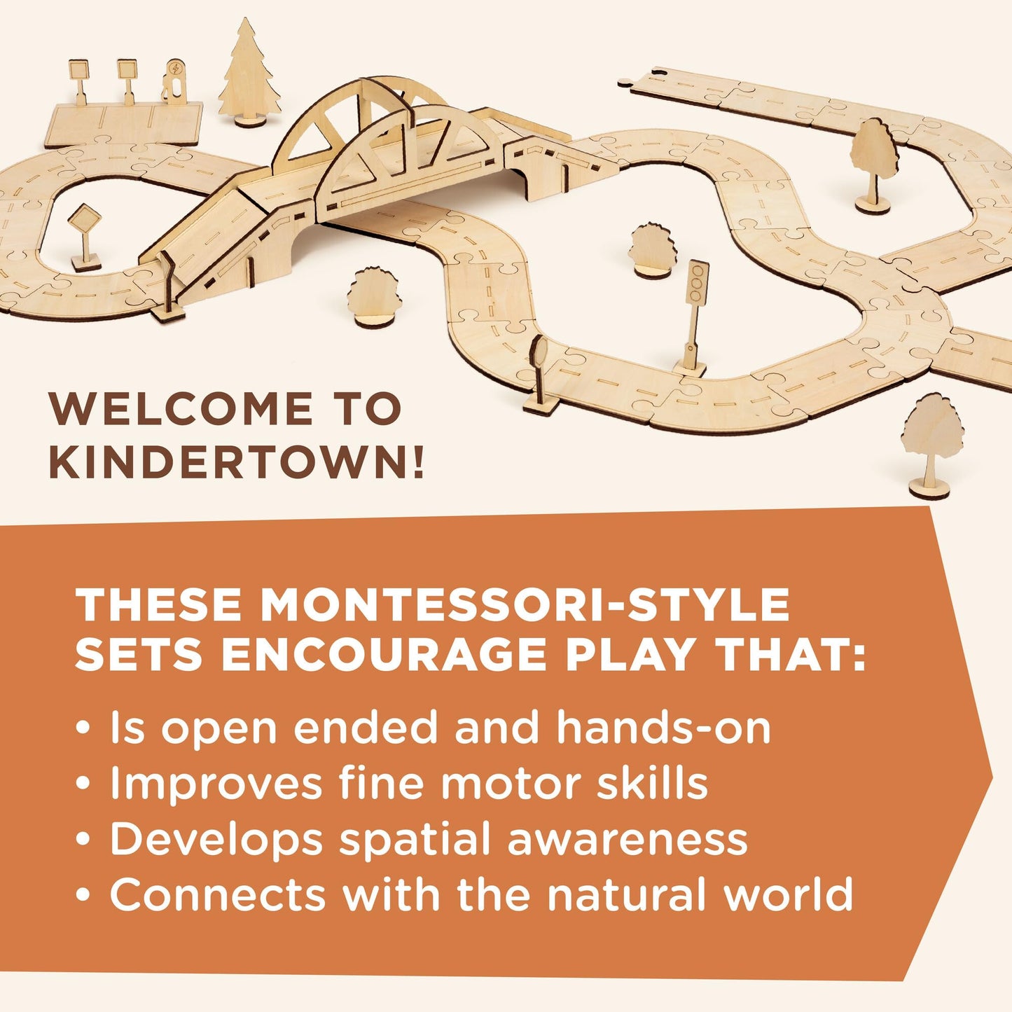 MindWare Kindertown Roads Wooden Montessori Building Set - Building Set for Toddlers