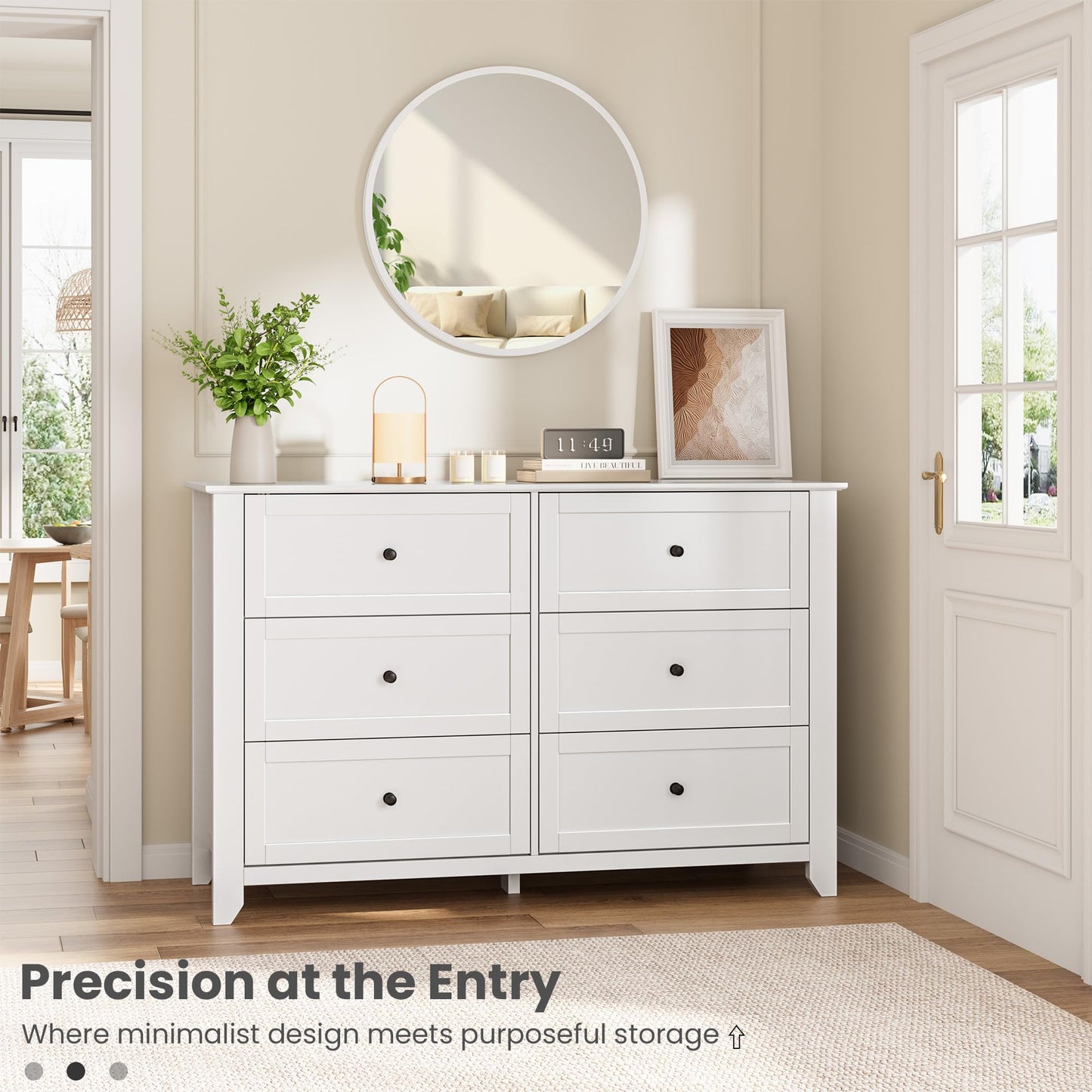 Garvee 6 Drawer Dresser for Bedroom, 47.2" Wide Modern Large Chest of Drawers with Metal Knobs, Wooden Clothes Storage Organizer for Closet, Nursery, Living Room, Apartment, White