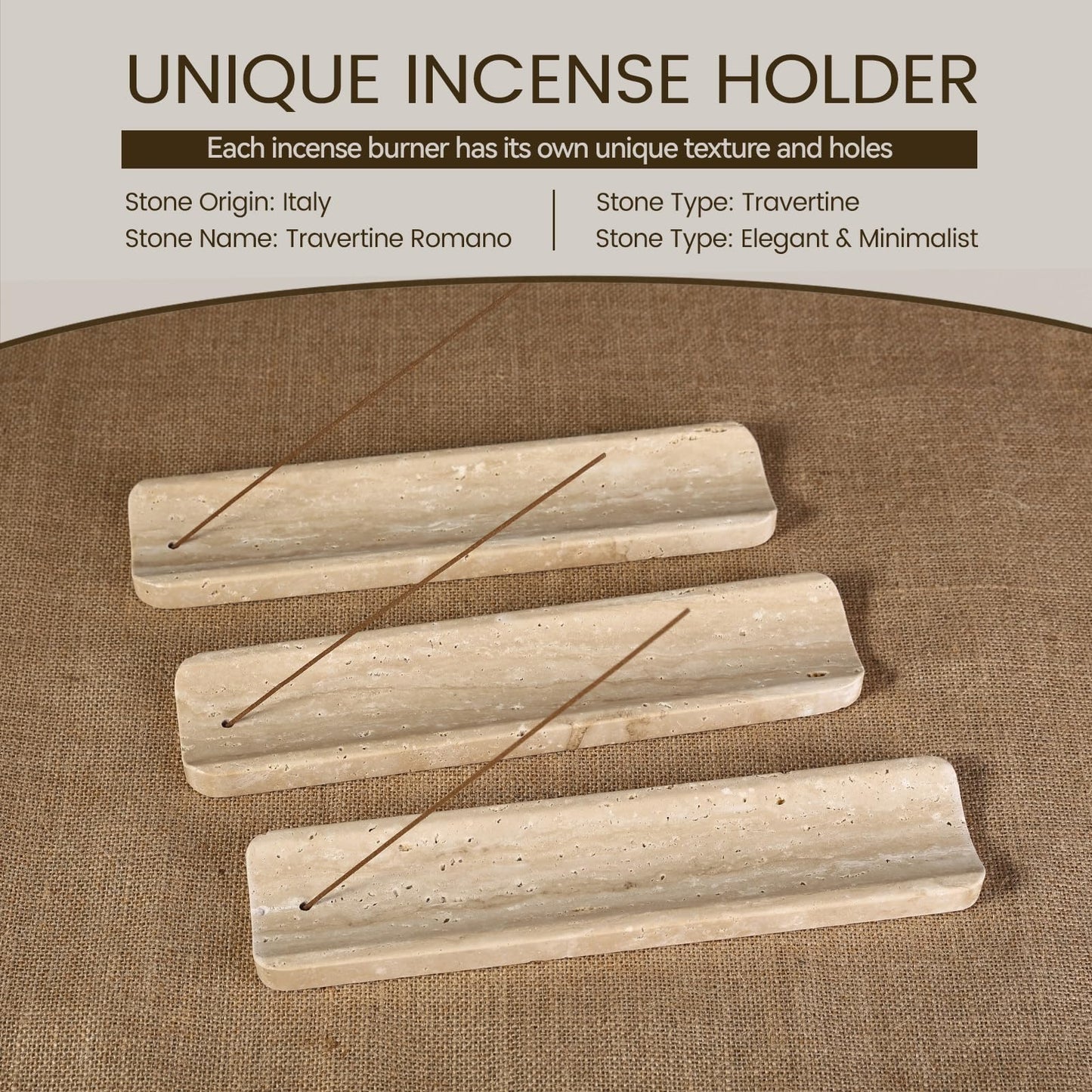 Koville Marble Incense Holder, Incense Holder for Sticks, Incense Sticks Holder Ash Catcher for Meditation Yoga SPA, Natural Stone Incense Burner, Home Table Decor (Travertine)