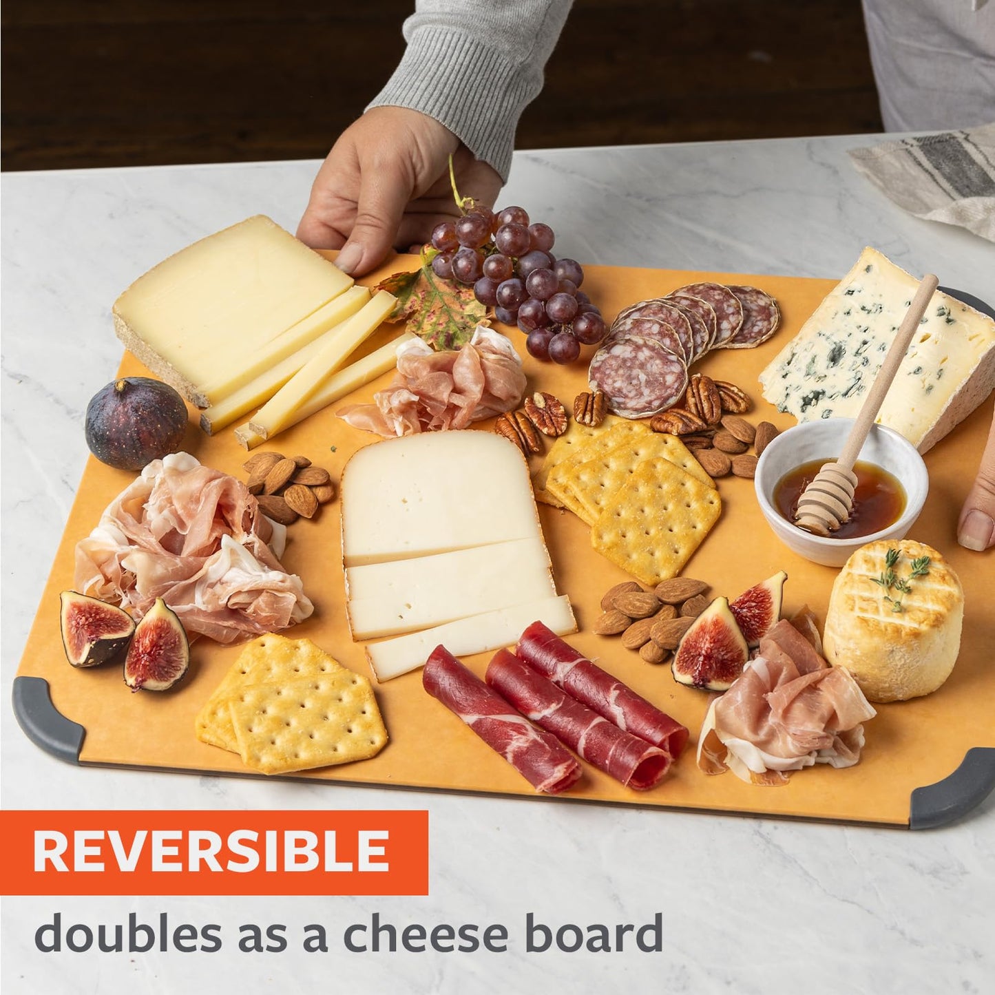 Full Circle Better-Than-Wood Everyday Cutting Board – 11”x14" – Dishwasher Safe, Reversible & Lightweight, Ultradurable Wood Composite Construction, Non-Slip Feet with Juice Groove