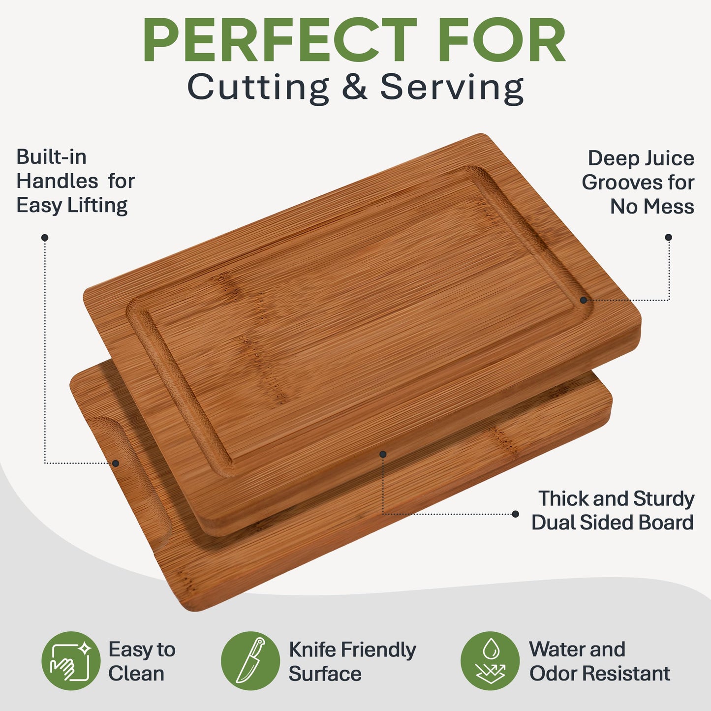 MelBell Bamboo Cutting Board Set Of 3 for Kitchen - Wooden Chopping Boards with Juice Groove - Wood Serving Board for Meat, Vegetables, Cheese