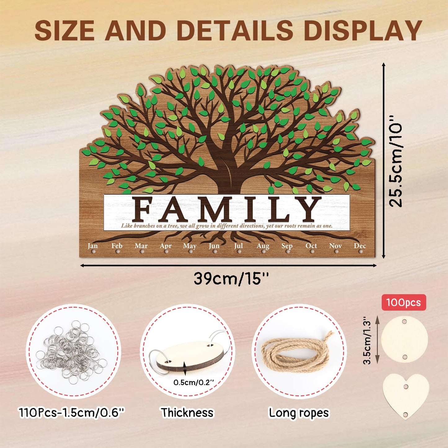 KAlRNE Family Birthday Board,Vintage Wooden Reminder Calendar,Rustic Farmhouse Family Tree Wood Wall Art,DIY Birthday Tracker Wall Hanging Plaque,Mother's Day Gift for Mom Grandma