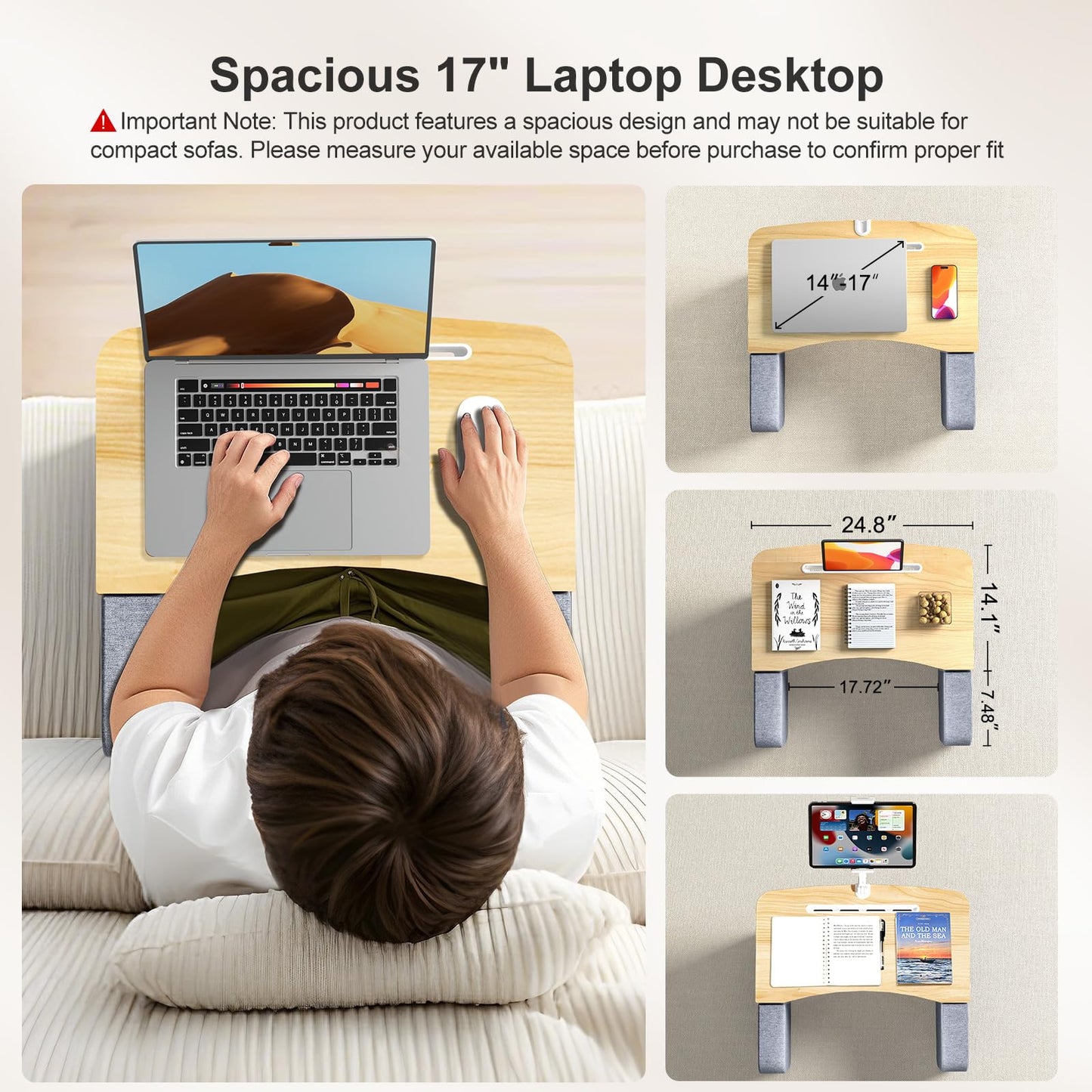 Lap Desk for Adults with Arm Rests,Ergonomic Laptop Pillow Stand for Bed,Couch,Floor,Large Table for Long Hours Work,Eating,Gaming,Reading and Writing,Lap Laptop Desk for College Dorm Room