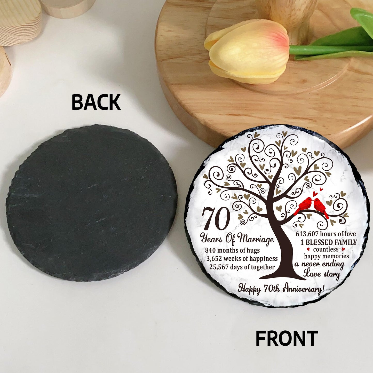 Bozspacer Platinum Couple Slate Plate – 70th Wedding Gifts for Parents & Couples – Unique 70th Anniversary Wedding Gift Ideas – 70 Years of Marriage Decoration, Keepsake, Plaque (Platinum Anniversary)