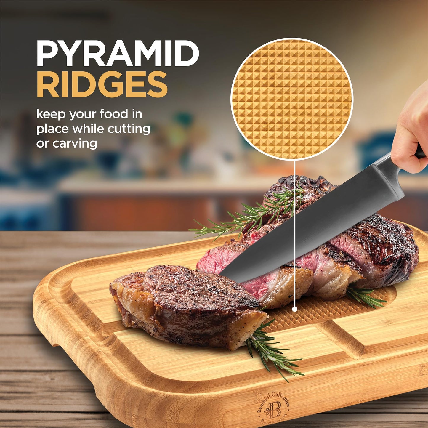 Meat Cutting Board - Extra Large Bamboo Carving Board, 18 x 13 Thick Butcher Block with Deep Juice Groove, Non Slip Center, Reversible Board for Steak, Brisket, Turkey, BBQ Prep Grilling Gifts for Men
