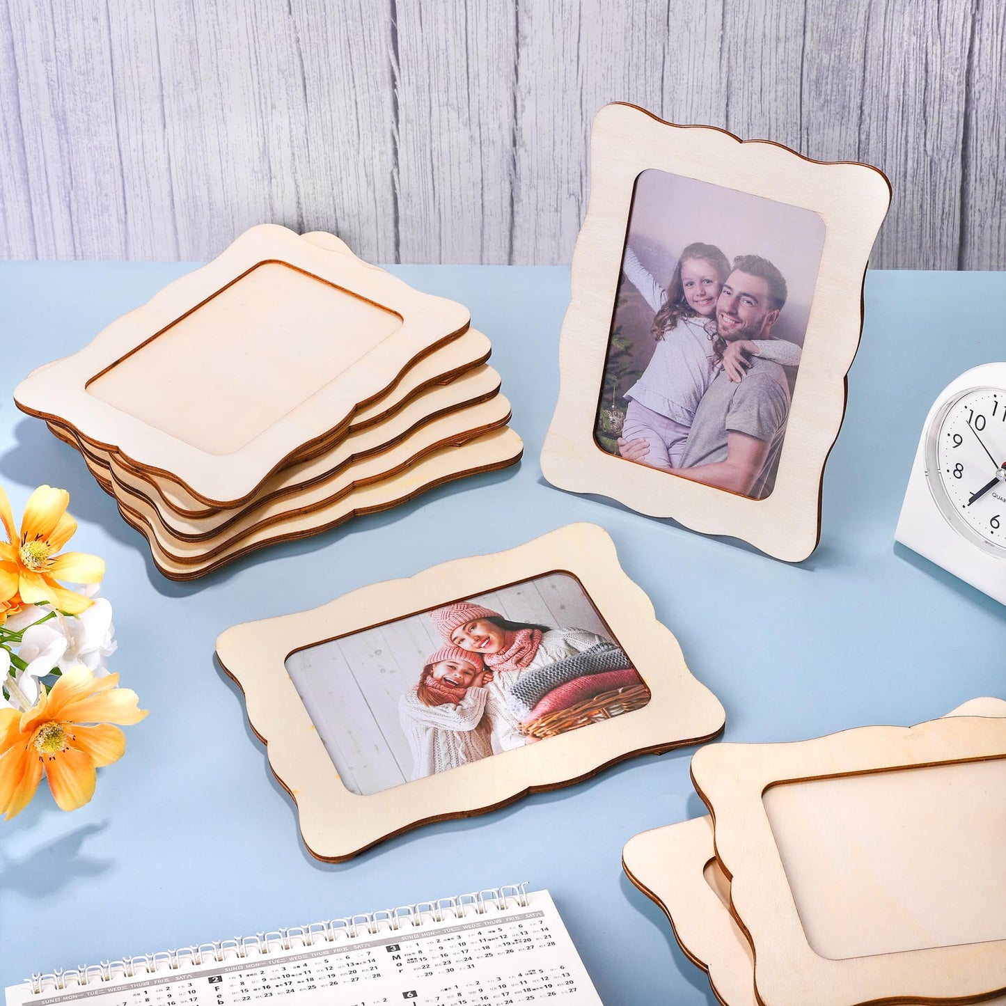 Fovths 30 Pieces Wooden Picture Frame Unfinished Wood Photo Frames 4x6 Inch Wavy Edge DIY Picture Frame Set with PVC Cover for Photos Postcard Craft DIY Art Projects, Home Decor
